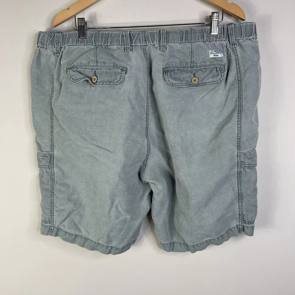 Tommy Bahama Relax Linen Blend Cargo Shorts Mens XXL Stretch Drawstring Green